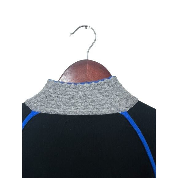 Neve Wool Sweater 1/4 Zip Black Multicolor Large Ski Stripes Preppy Mock Neck - Picture 5 of 9